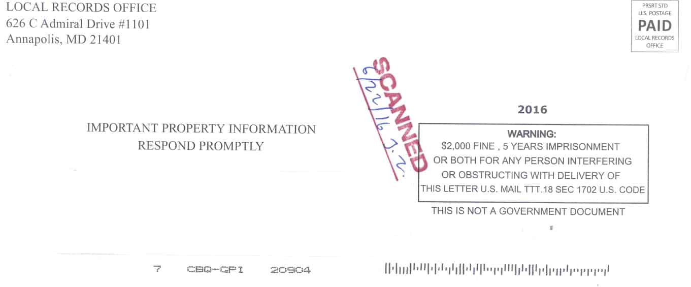 Local Records Scam Envelope